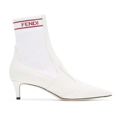 Shop Fendi White Kitten Heel Sock Boots In F13cs White