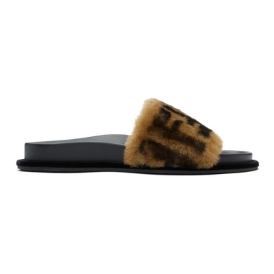 Shop Fendi Black And Beige Shearling Forever  Slides In F13n9 Black