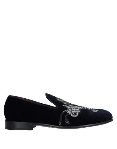 Shop Dolce & Gabbana Man Loafers Midnight Blue Size 7 Cotton