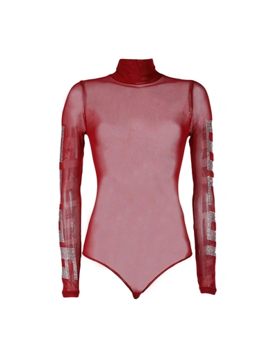 Shop Gcds Woman Bodysuit Brick Red Size M Polyamide, Elastane