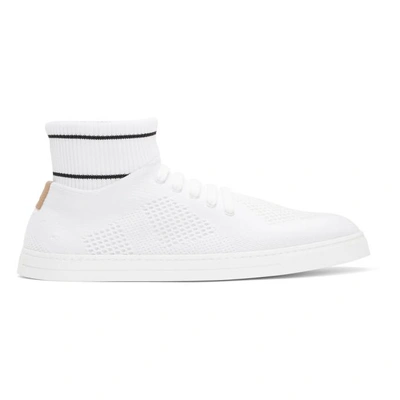 Shop Fendi White Knit High-top Sneakers In F0juw.wht