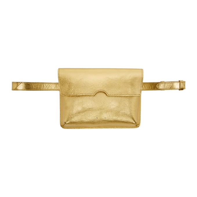 gold leather fanny pack