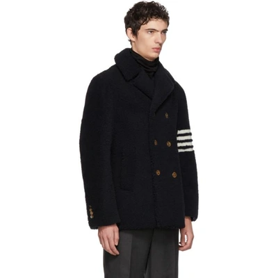 Shop Thom Browne Navy Shearling Unconstructed Classic Peacoat