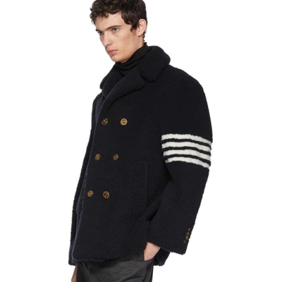 Shop Thom Browne Navy Shearling Unconstructed Classic Peacoat