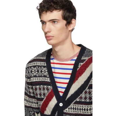 Shop Thom Browne Navy And Red Winter Fairisle Cardigan In 960rwbwht