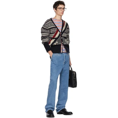 Shop Thom Browne Navy And Red Winter Fairisle Cardigan In 960rwbwht