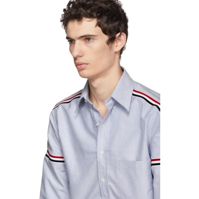 Shop Thom Browne Blue Elastic Stripe Classic Point Collar Shirt In 480blue