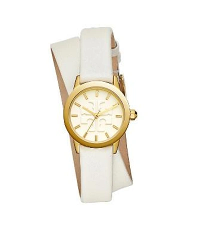 Shop Tory Burch Gigi Double-wrap Watch, Ivory Leather/gold-tone, 28 Mm In Gold/ivory