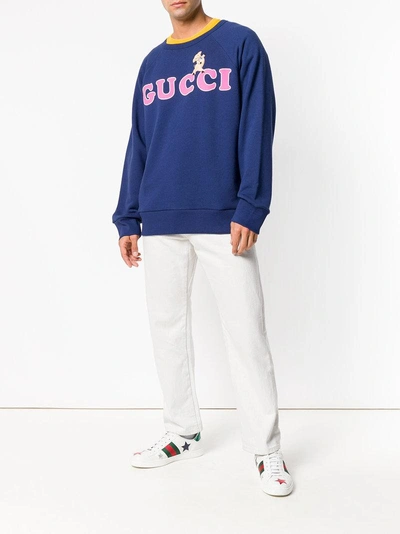 Shop Gucci Logo Print Sweater - Blue