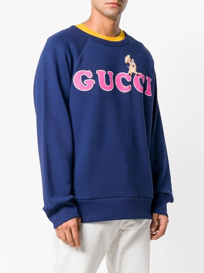 Shop Gucci Logo Print Sweater - Blue