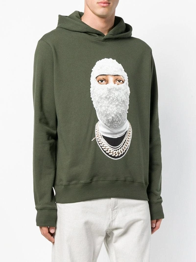 Shop Ih Nom Uh Nit Front Printed Face Hoodie - Green