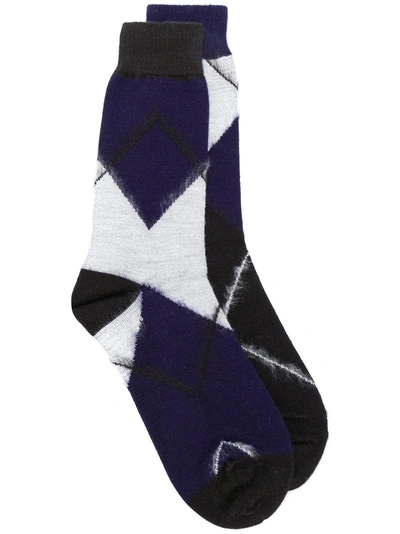 Shop Sacai Rhomb Printed Socks - Blue