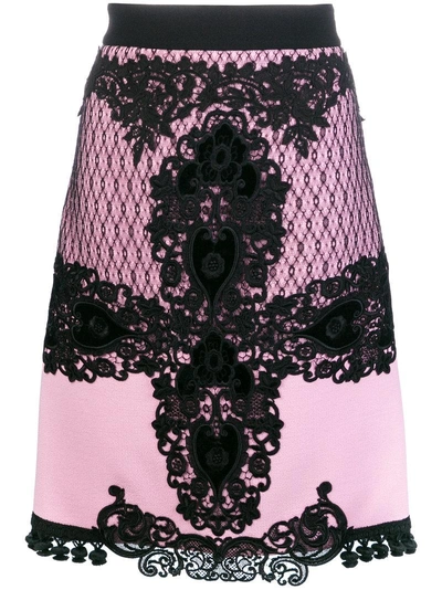 Shop Fausto Puglisi Lace Embroidered Midi Skirt In Pink & Purple