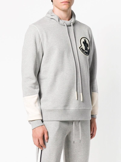 Shop Moncler Logo Patch Hoodie In Grey