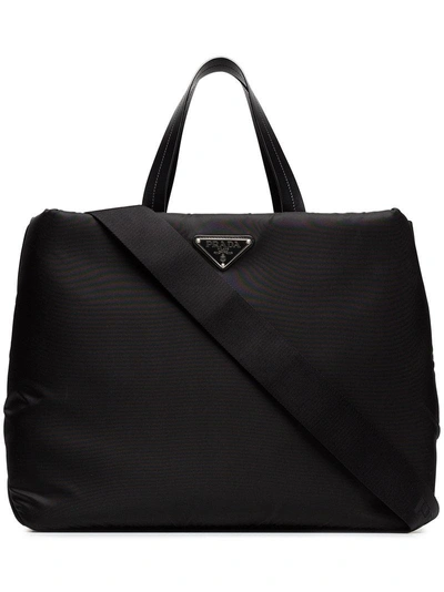 Shop Prada Black Logo Pu Tote Bag