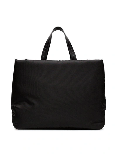 Shop Prada Black Logo Pu Tote Bag