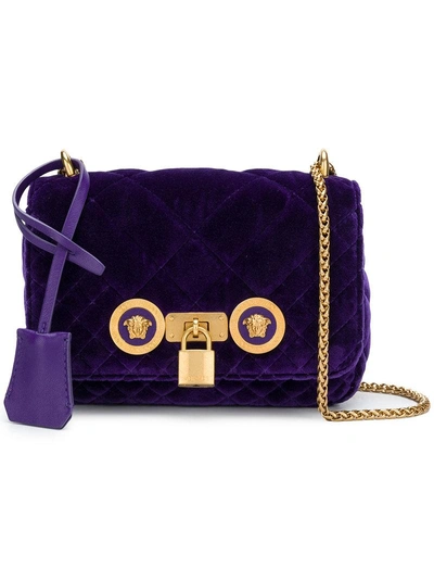 Shop Versace Velvet Medusa Crossbody Bag - Purple