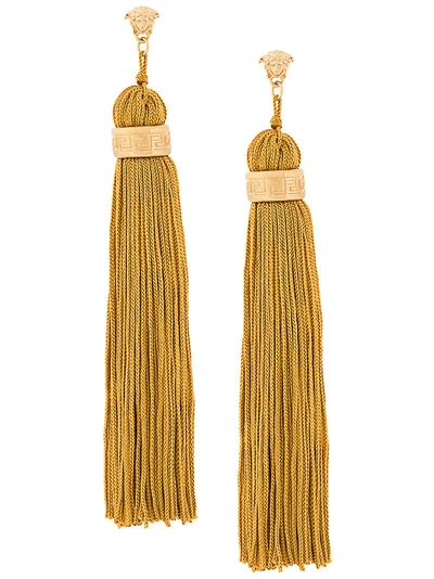 Shop Versace Medusa Tassel Earrings - Neutrals