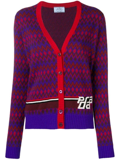 Shop Prada Graphic Intarsia Knit Cardigan - Pink & Purple