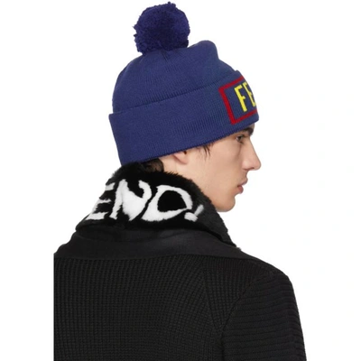 Shop Fendi Blue Logo Pom Beanie In F0qa2.blu