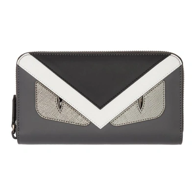 Shop Fendi Grey And Black Bag Bugs Zip Around Wallet In F06hp. Blk.