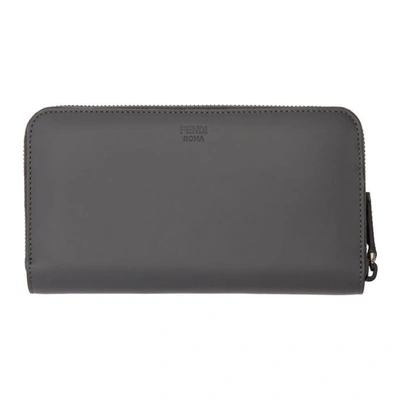 Shop Fendi Grey And Black Bag Bugs Zip Around Wallet In F06hp. Blk.