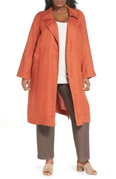 Shop Eileen Fisher Organic Cotton Trench Coat In Orange Pekoe
