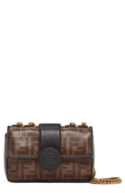 Shop Fendi Mini Logo Canvas Crossbody Bag - Brown In Mohogany Panna/ Nero/ Oro