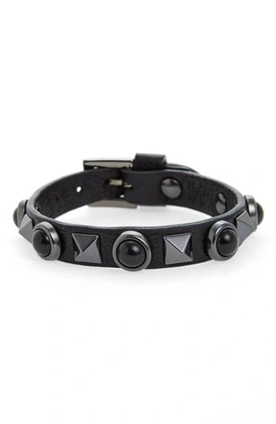 Shop Valentino Garavani Rockstud Leather Bracelet In Jet