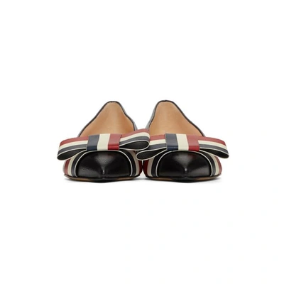 Shop Thom Browne Black Striped Bow Almond Toe Ballerina Flats