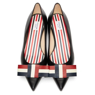 Shop Thom Browne Black Striped Bow Almond Toe Ballerina Flats