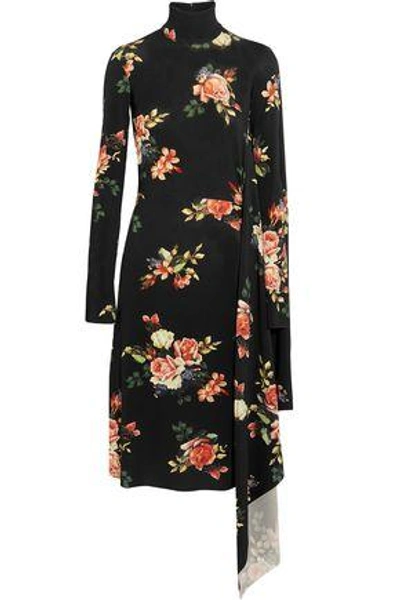 Shop Vetements Woman Open-back Asymmetric Floral-print Stretch-jersey Dress Black