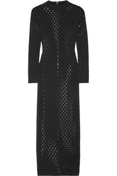 Shop Balmain Woman Perforated Stretch-knit Maxi Dress Black