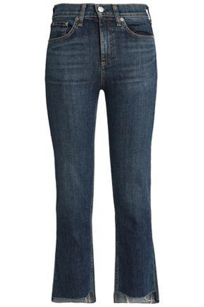 Shop Rag & Bone Nina Cropped Frayed High-rise Slim-leg Jeans In Dark Denim