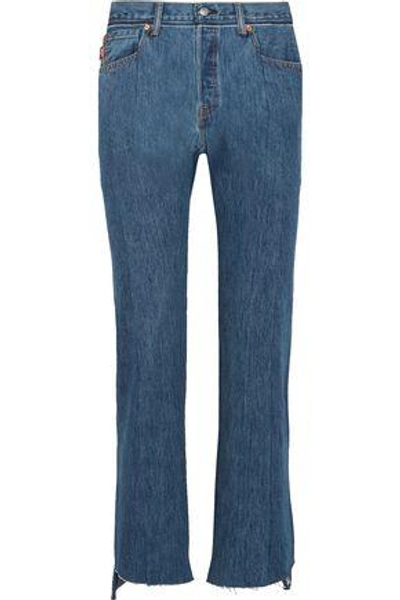 Shop Vetements Woman Distressed High-rise Straight-leg Jeans Mid Denim