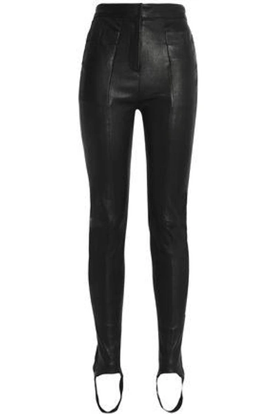Shop Balmain Stretch-leather Skinny Stirrup Pants In Black