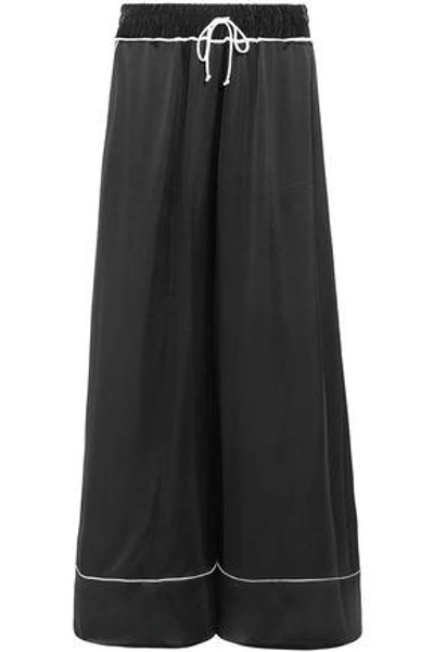 Shop Off-white Satin-crepe Wide-leg Pants In Black