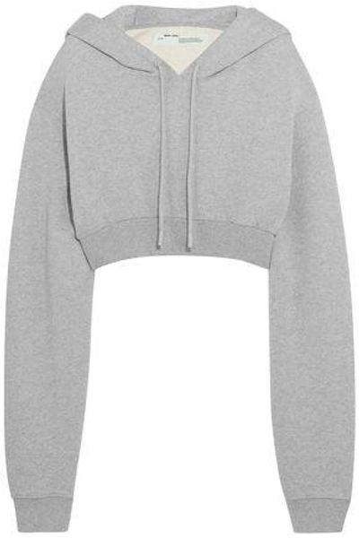 Shop Off-white ™ Woman Cropped French Cotton-jersey Hooded Sweatshirt Gray