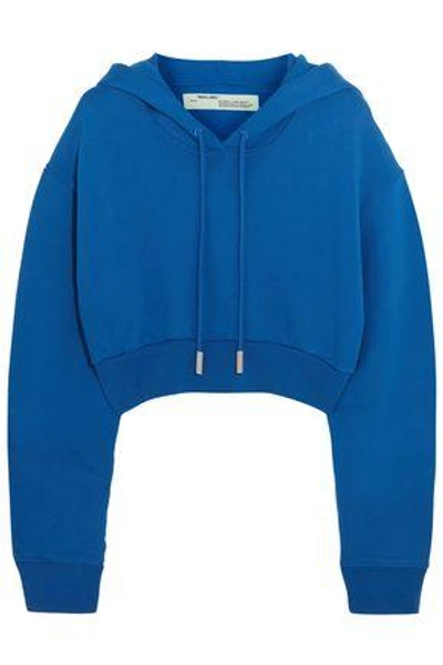 Shop Off-white &trade; Woman Cropped French Cotton-terry Hooded Sweatshirt Blue