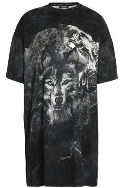 Shop Balmain Oversized Distressed Printed Cotton-jersey T-shirt In Dark Gray