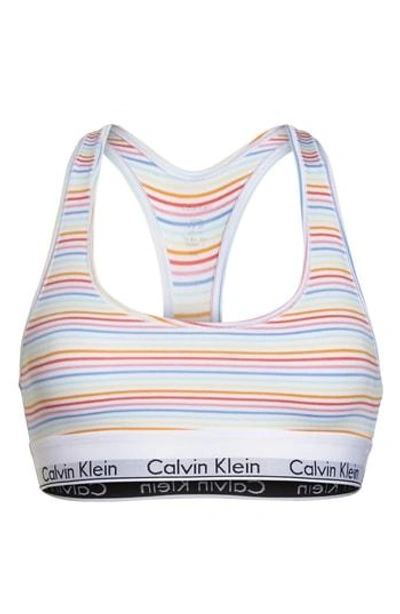 Shop Calvin Klein Modern Cotton Collection Cotton Blend Racerback Bralette In Prism Stripe Print