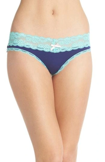 Shop Honeydew Intimates Lace Trim Low Rise Thong In Midnight Moon