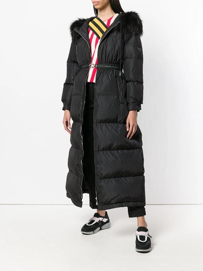 Shop Prada Long Padded Hooded Coat - Black