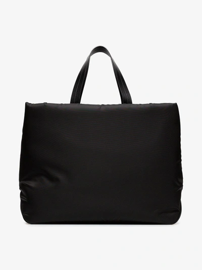Shop Prada Black Logo Pu Tote Bag