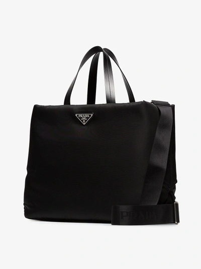 Shop Prada Black Logo Pu Tote Bag