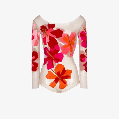 Shop Alexia Hentsch Silk Flower Applique Bodysuit In Multicolour