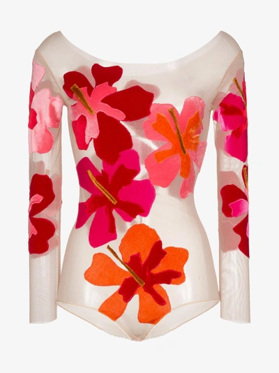 Shop Alexia Hentsch Silk Flower Applique Bodysuit In Multicolour