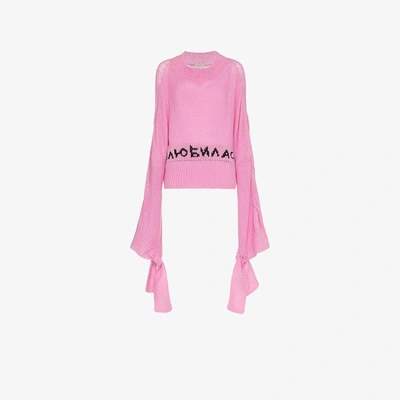 Shop Natasha Zinko Slogan Intarsia Long Sleeve Cashmere Sweater In Pink/purple