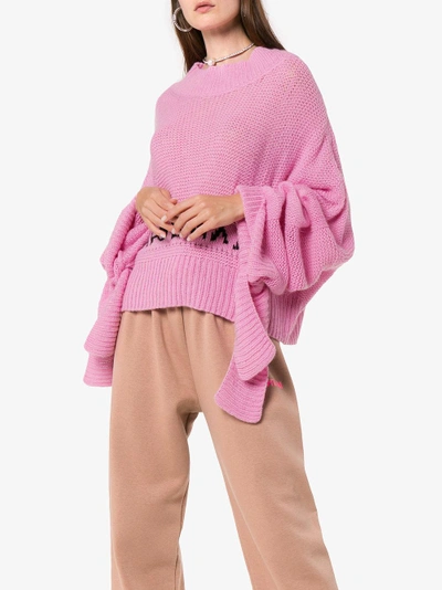 Shop Natasha Zinko Slogan Intarsia Long Sleeve Cashmere Sweater In Pink/purple