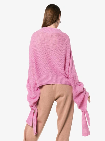 Shop Natasha Zinko Slogan Intarsia Long Sleeve Cashmere Sweater In Pink/purple